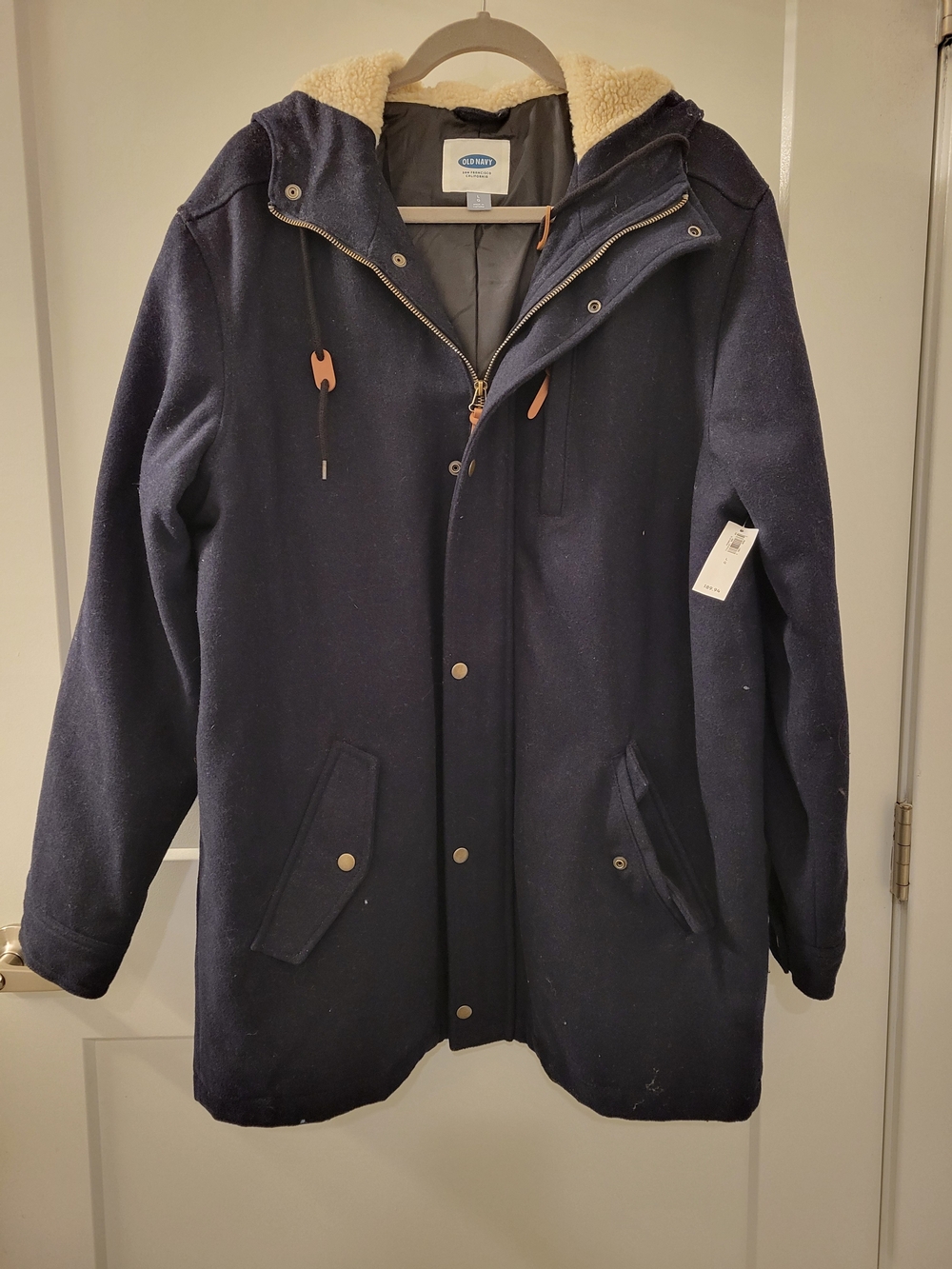 Old Navy Men's Navy Hooded Sherpa-Trim Pea Coat